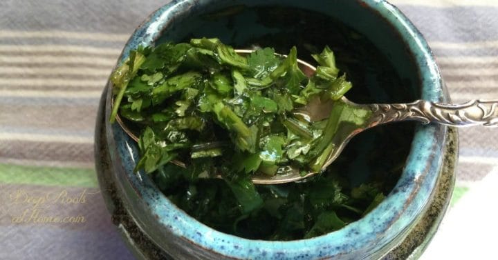 Can Cilantro & Chlorella Safely Chelate Numerous Heavy Metals? A bowl and spoon of cilantro