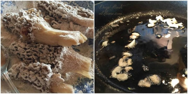 dusting with flour to bread the morels