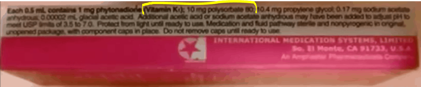 Did You Know the Vit K Your Baby Gets Has a Black Box Warning? What's In Vitamin K Brands Given to Newborns In US Hospitals?