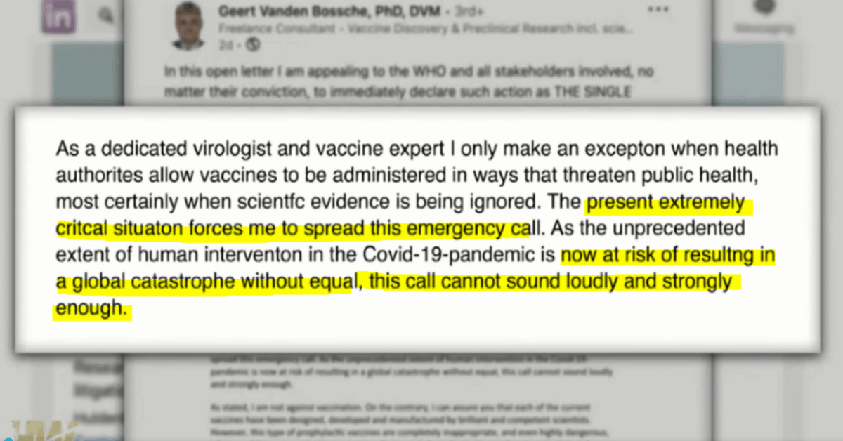 Geert V Bossche Alert: Impt. Public Health Emergency of World Concern Geert V Bossche Alert: Impt. Public Health Emergency of World Concern